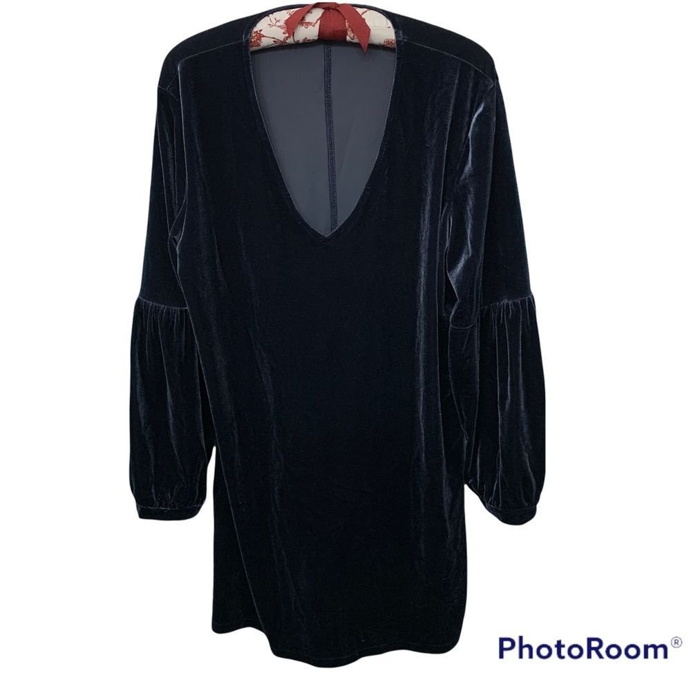 Madewell Velvet Balloon-Sleeve Dress Navy Size Large